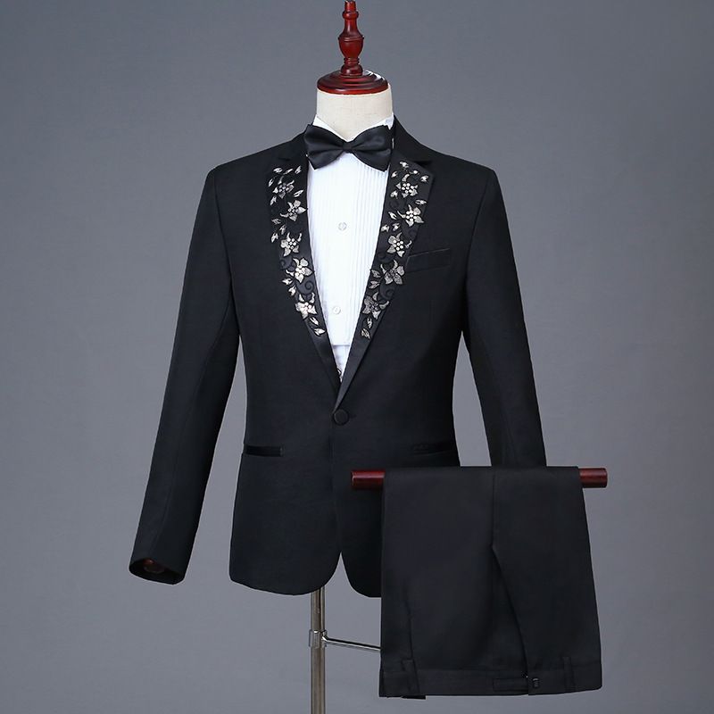 Men Tailcoat Suit Slim Fit Jacquard Performance Formal Section B