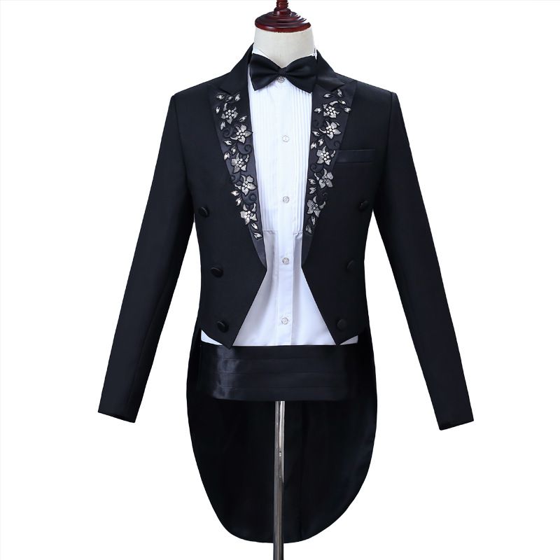 Men Tailcoat Suit Slim Fit Jacquard Performance Formal Section B L