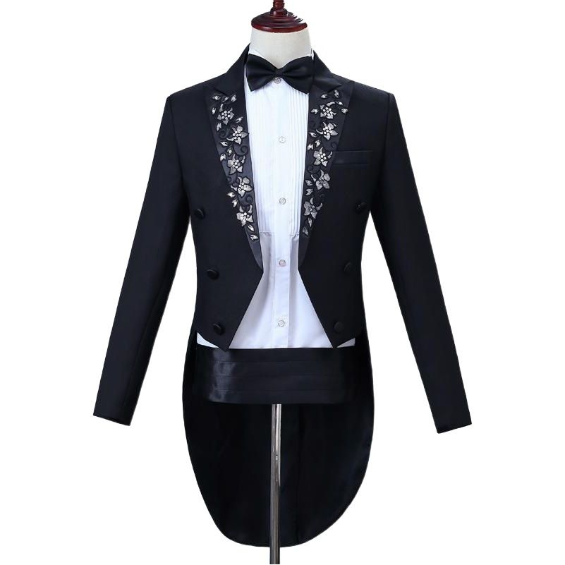 Men Tailcoat Suit Slim Fit Jacquard Performance Formal Section B XL