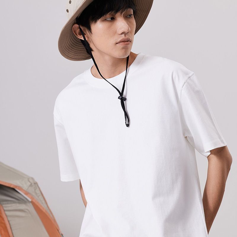 270g Cotton T Shirt Men Short Sleeve Crewneck Black XXXL (suitable for 85.00 kg-95.00 kg