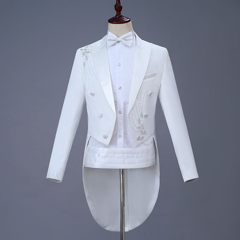 Men Slim Tuxedo Suit Stage Performance Formal Wear White drill
