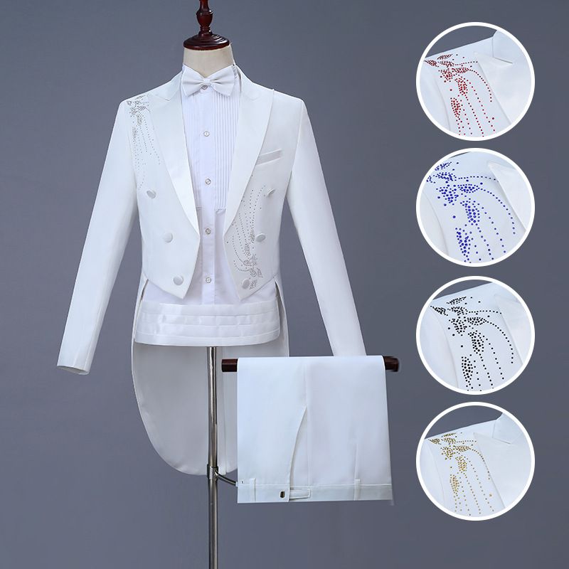 Men Slim Tuxedo Suit Stage Performance Formal Wear Gold drill L