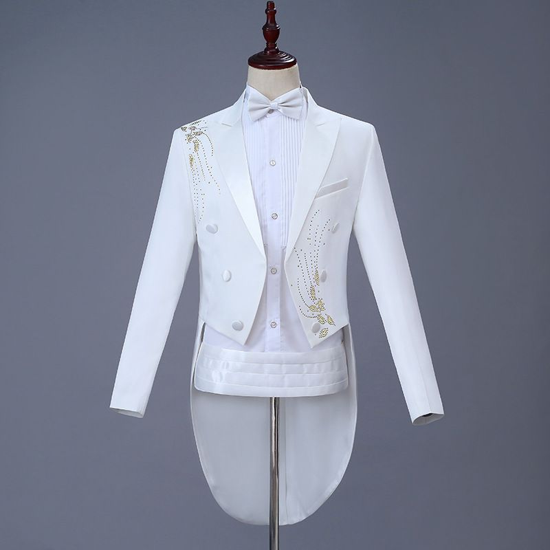 Men Slim Tuxedo Suit Stage Performance Formal Wear Gold drill XXXXL
