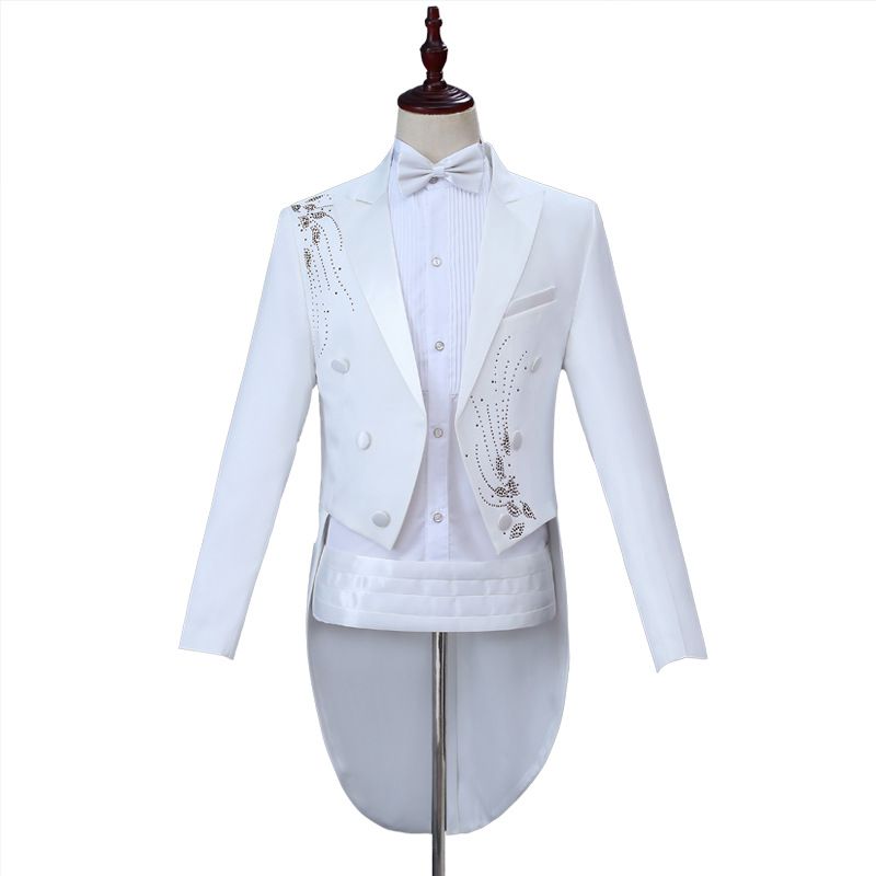 Men Slim Tuxedo Suit Stage Performance Formal Wear Gold drill XXXXL