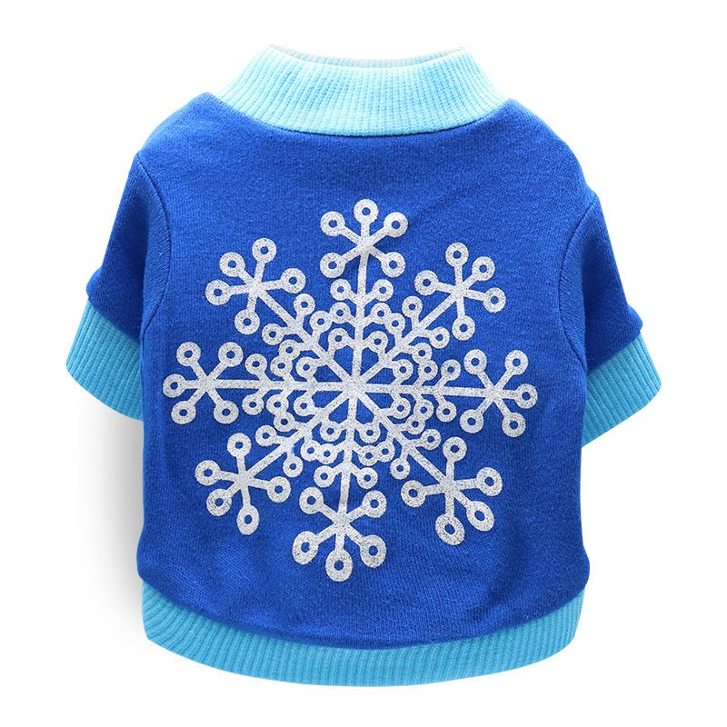 DROOLING DOG Pet Dog Cat Clothes Cotton T Shirt Deep Blue (Big Snowflake) Size: S; Neck (cm): 24-28; Bust (cm): 32-38; Back length (cm): 22-25; Recommended pet weight (kg): 2.5 - 4.5