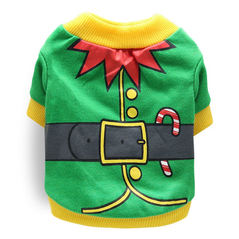DROOLING DOG Pet Dog Cat Clothes Cotton T Shirt Green Yellow Edge (Santa Claus) Size: S; Neck (cm): 24-28; Bust (cm): 32-38; Back length (cm): 22-25; Recommended pet weight (kg): 2.5 - 4.5
