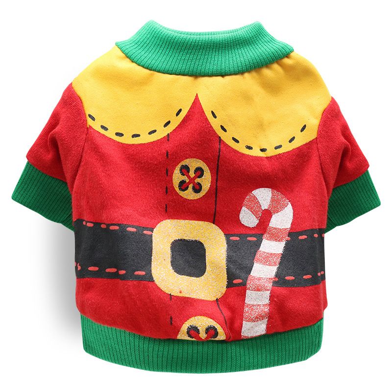 DROOLING DOG Pet Dog Cat Clothes Cotton T Shirt Red background with green edge (Santa Claus) Size: L; Neck (cm): 32-38; Bust (cm): 44-50; Back length (cm): 31-35; Recommended pet weight (kg): 7.0 - 10.0