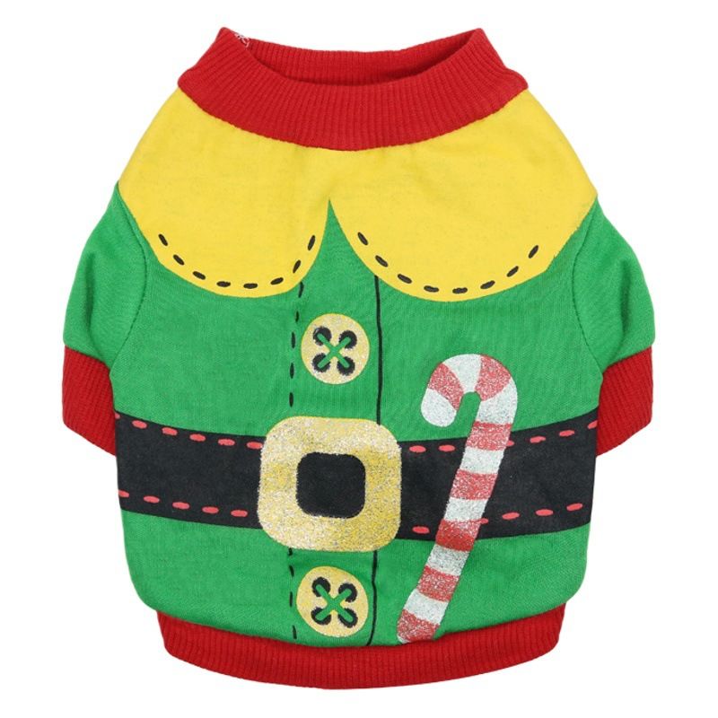 DROOLING DOG Pet Dog Cat Clothes Cotton T Shirt Red background with green edge (Santa Claus) Size: L; Neck (cm): 32-38; Bust (cm): 44-50; Back length (cm): 31-35; Recommended pet weight (kg): 7.0 - 10.0