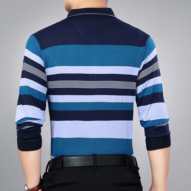 Men Pullover Collar Striped Knitwear Breathable... Dark blue XXL