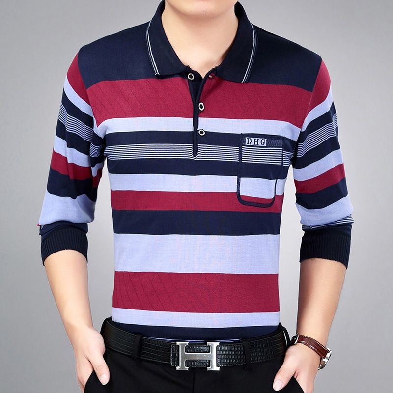 Men Pullover Collar Striped Knitwear Breathable... Silver XXXL