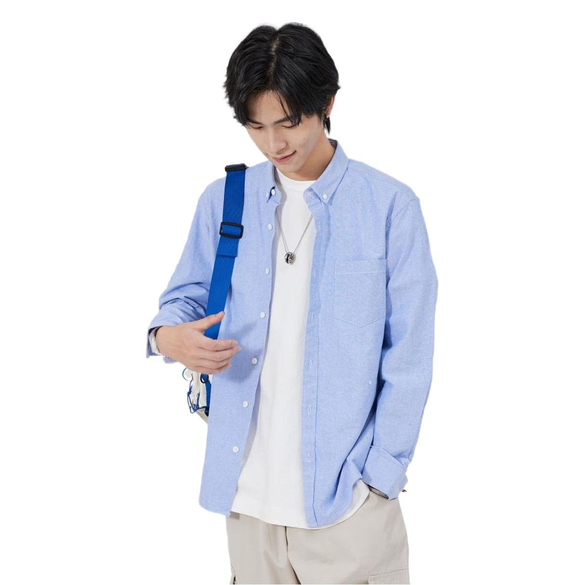 East Rain Men Cotton Long Sleeve Shirt White 40/L