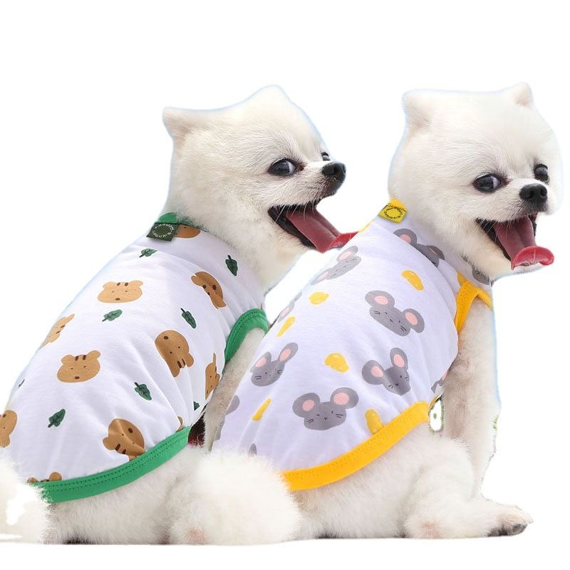 Shine Pet Vest Polyester Cartoon Dog Cat Clothing Vest stamp smile bear head L (bust 45 back length 35cm)