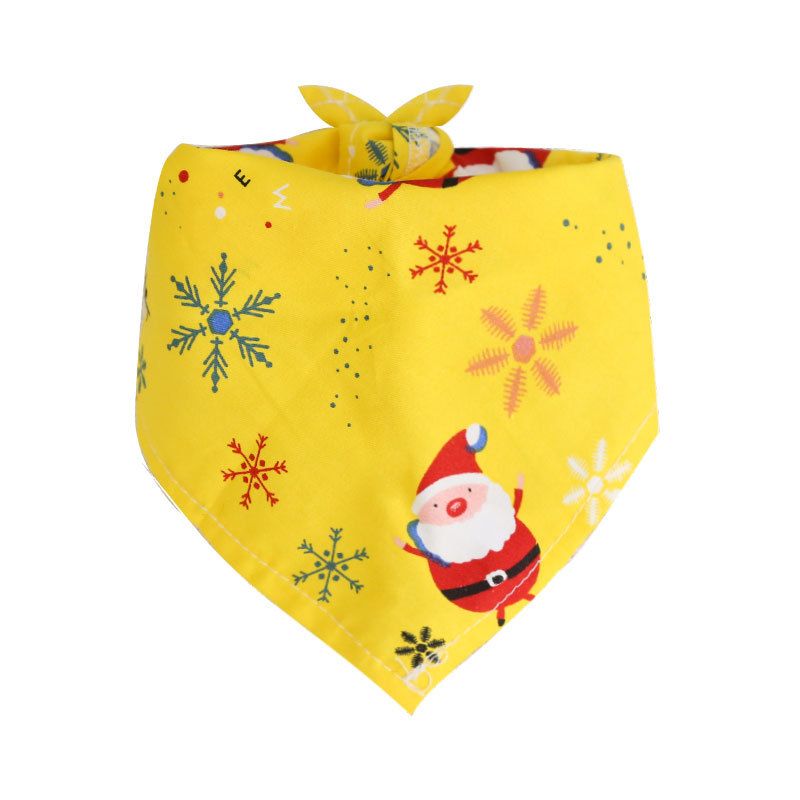Dog Christmas Triangle Scarf Cotton Cartoon (Anhui hair) Christmas triangle scarf yellow bottom old man Small size (suitable for pets within 10 Jin)