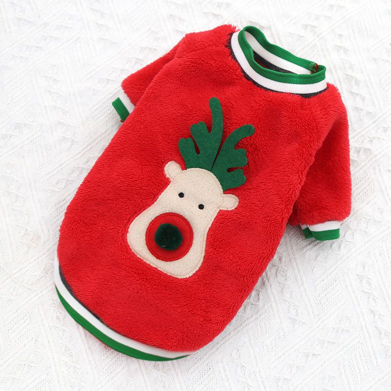 Christmas Pet Clothes Dog Cat Winter Cotton (Anhui hair) two legs red Shu cotton velvet deer face XS