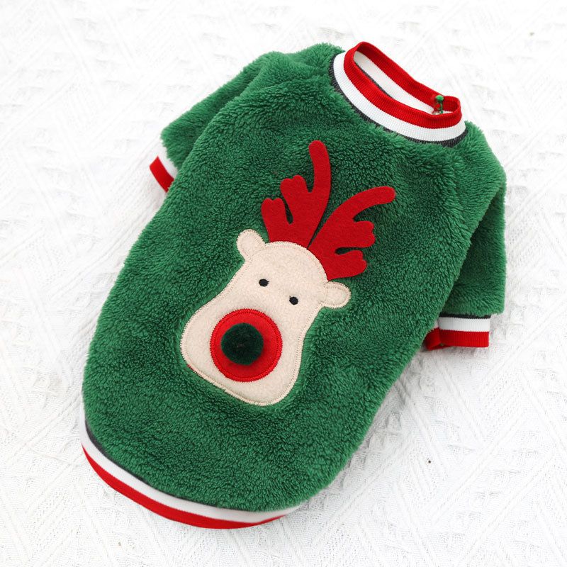 Christmas Pet Clothes Dog Cat Winter Cotton (Anhui hair) two legs Green comfortable cotton velvet deer face XL