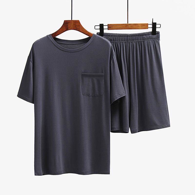 Men Undisciplined Summer Home Wear Short Sleeve... Skin color short sleeve + dark gray shorts XXXL