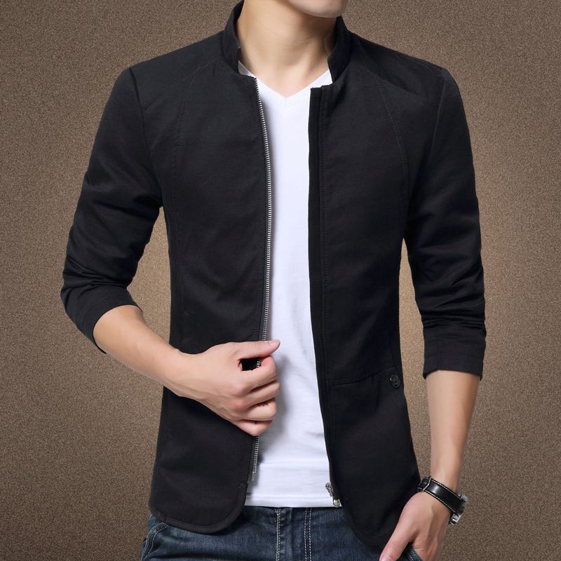 Men's Slim Fit Autumn Jacket Korean Style Polyester Black XXXXL