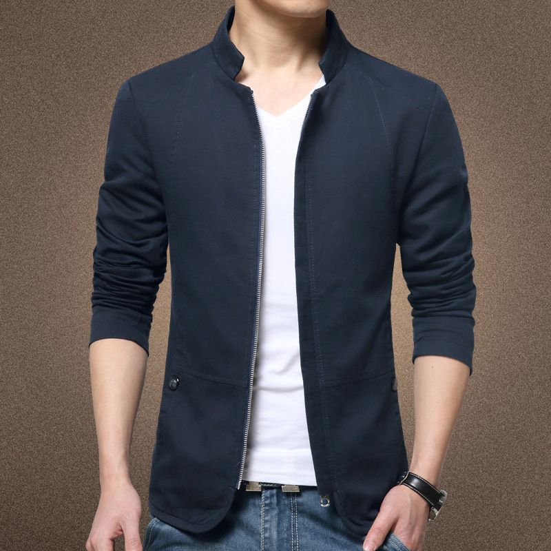 Men's Slim Fit Autumn Jacket Korean Style Polyester Black 5XL