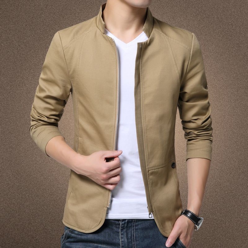 Men's Slim Fit Autumn Jacket Korean Style Polyester Navy XXXXL