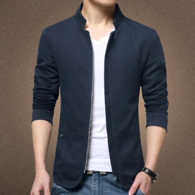 Men's Slim Fit Autumn Jacket Korean Style Polyester Navy 5XL