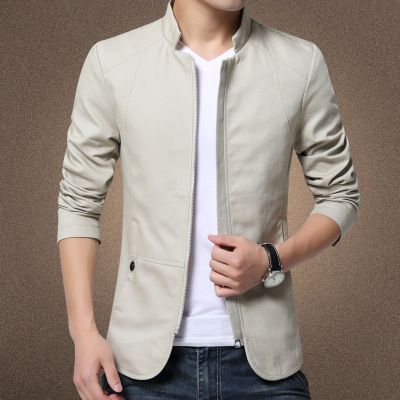Men's Slim Fit Autumn Jacket Korean Style Polyester Beige White XXL Size: 2XL; Height (cm): 180-185; Weight (kg): 85-95; Bust (cm): 112; Shoulder width (cm): 47; Length (cm): 72; Sleeve length (cm): 66