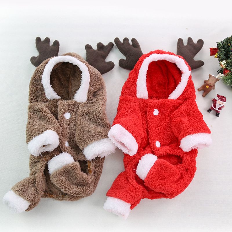 Pet Clothes Four Leg Fleece Winter Christmas Elk Four-Leg Thick Red Flannel Elk 2XL back length 45cm