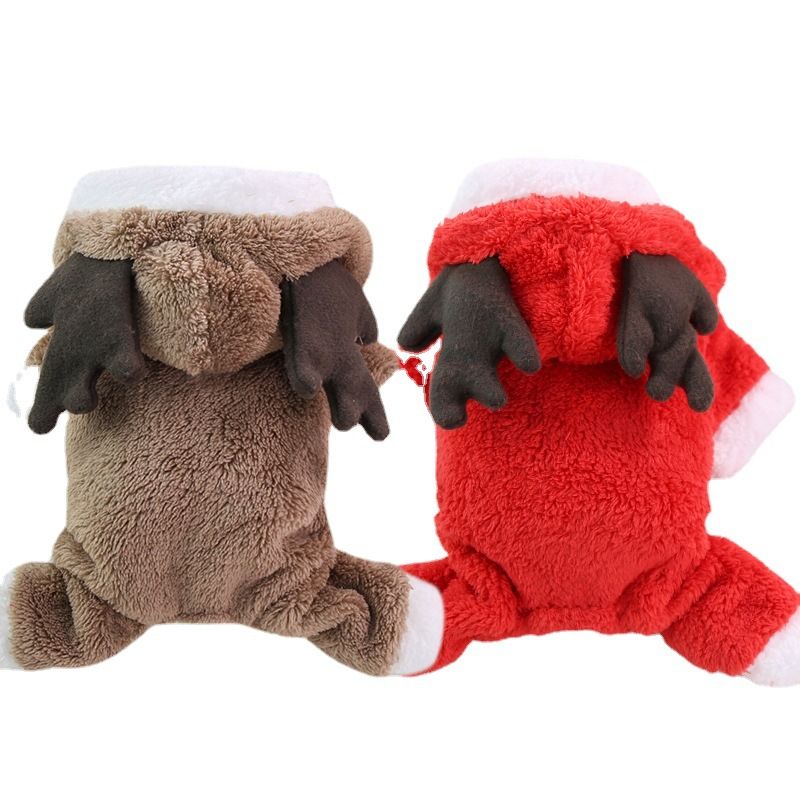 Pet Clothes Four Leg Fleece Winter Christmas Elk Four-Leg Thick Flannel Brown Elk M back length 30cm