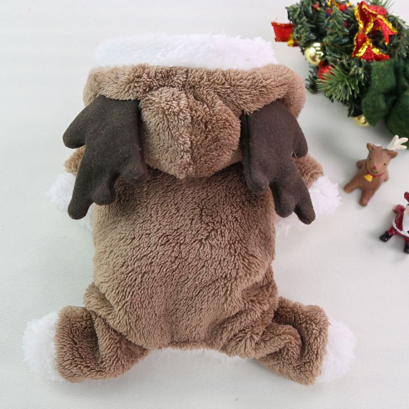 Pet Clothes Four Leg Fleece Winter Christmas Elk Four-Leg Thick Flannel Brown Elk XL back length 40cm