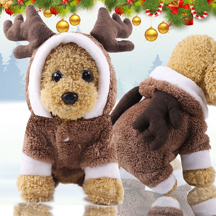 Pet Clothes Four Leg Fleece Winter Christmas Elk Four-Leg Thick Flannel Brown Elk 2XL back length 45cm