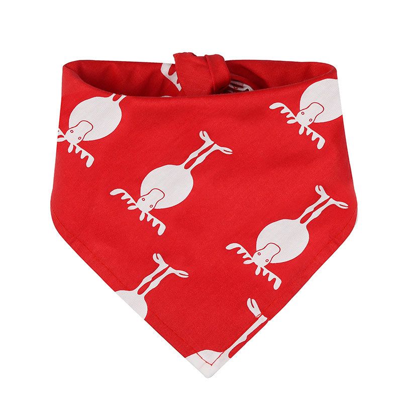 Dog Christmas Triangle Scarf Cotton Cartoon (Anhui hair) Christmas triangle scarf red background white deer Large size (suitable for pets from 10kg to 50kg)