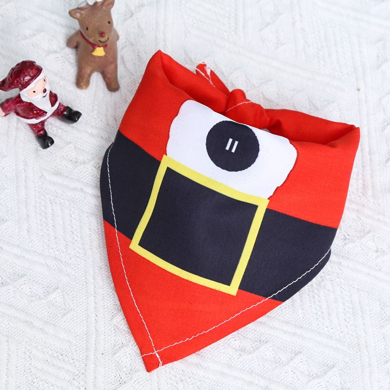Dog Christmas Triangle Scarf Cotton Cartoon (Anhui hair) triangle scarf red background black belt Large size (suitable for pets from 10kg to 50kg)