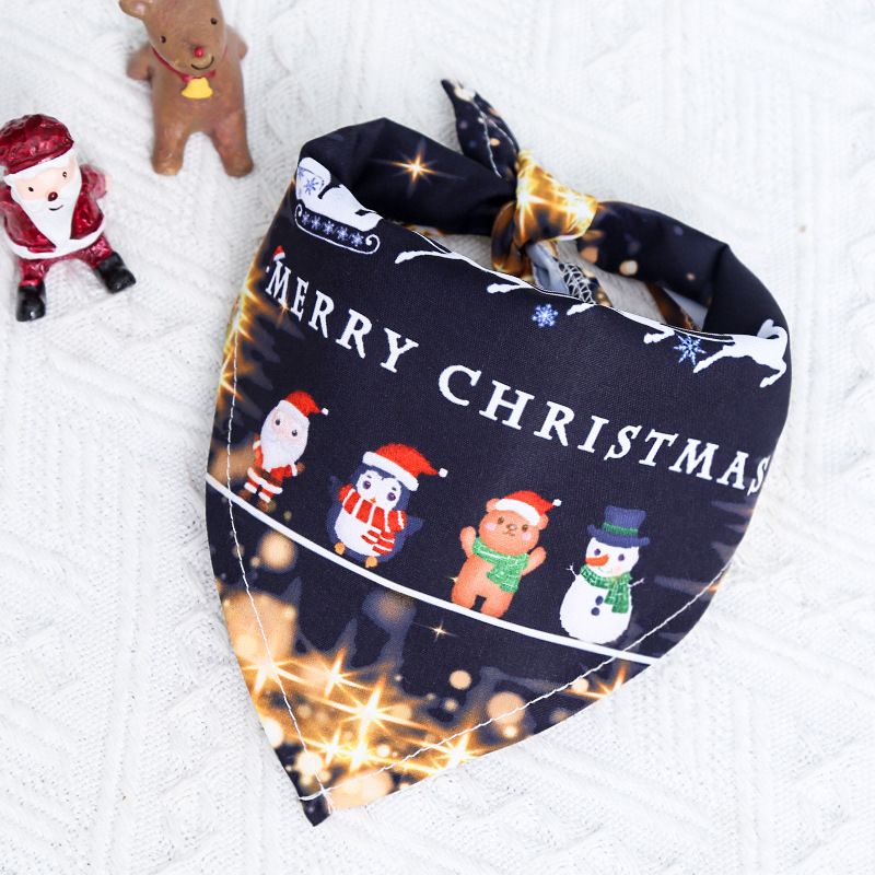 Dog Christmas Triangle Scarf Cotton Cartoon (Anhui hair) triangle scarf black glittering Large size (suitable for pets from 10kg to 50kg)