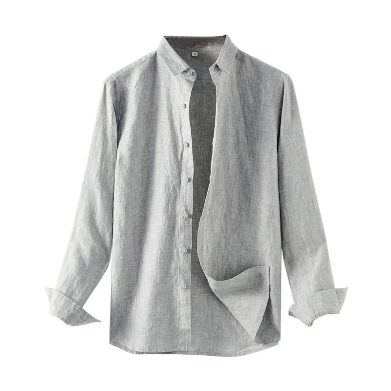 Ma Ke Linen Shirt Men Long Sleeve Lapel D031 Grey