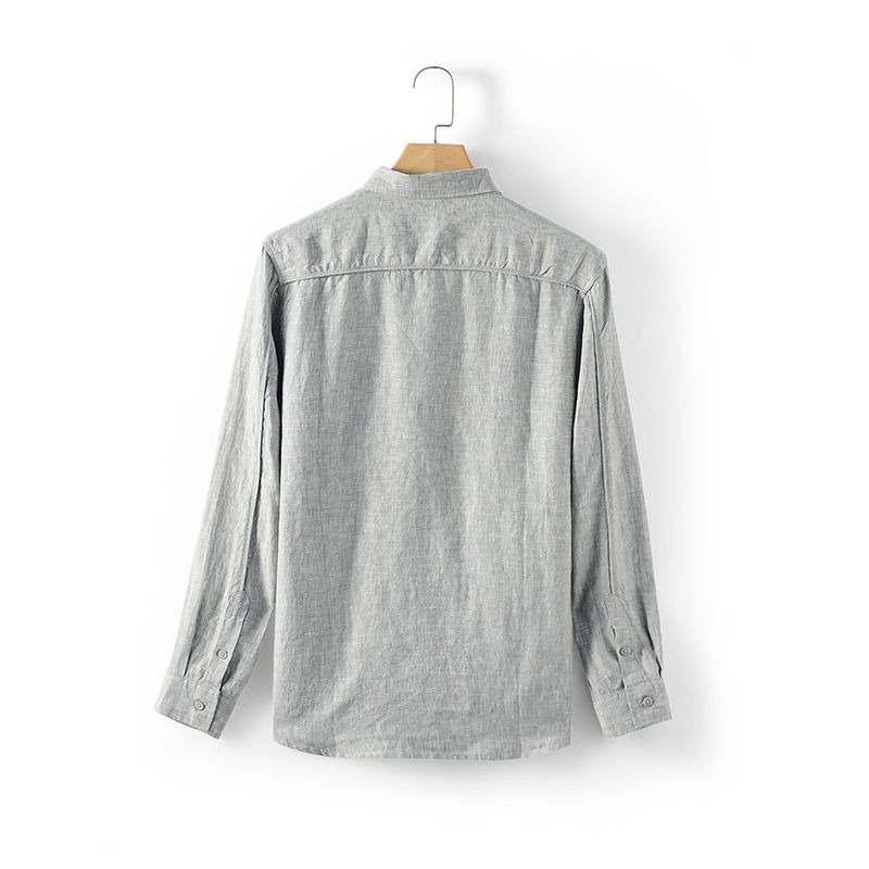 Ma Ke Linen Shirt Men Long Sleeve Lapel D031 Grey