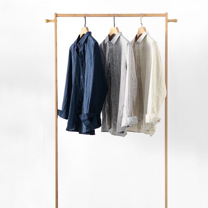 Ma Ke Linen Shirt Men Long Sleeve Lapel D031 Grey