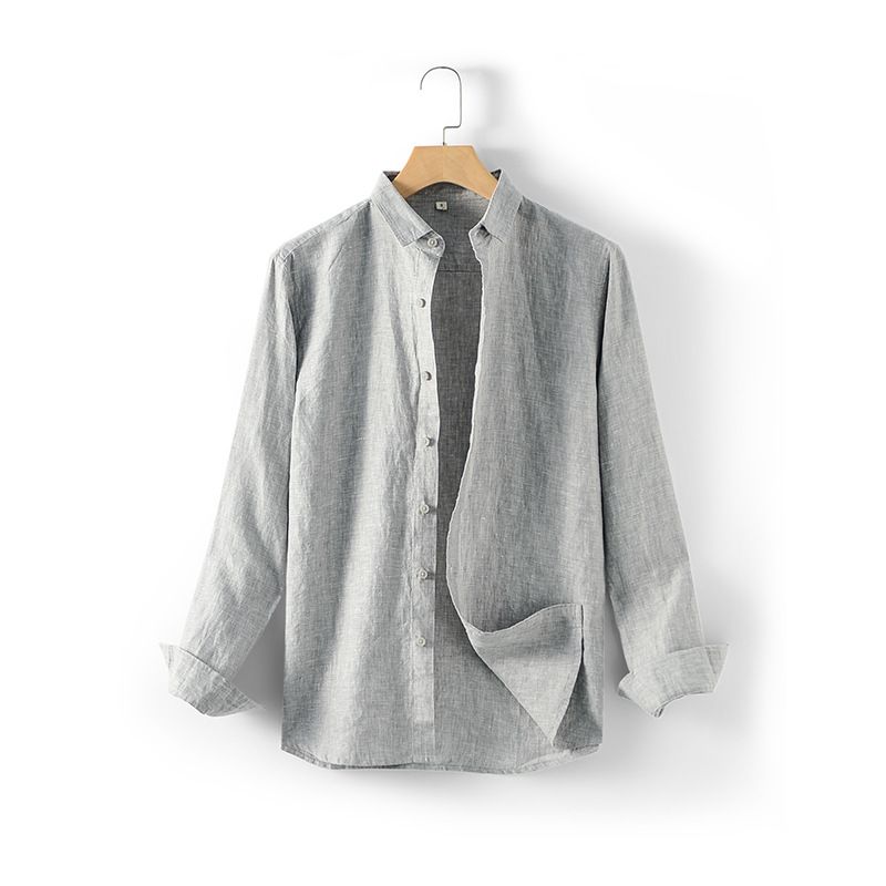 Ma Ke Linen Shirt Men Long Sleeve Lapel D031 Grey XL