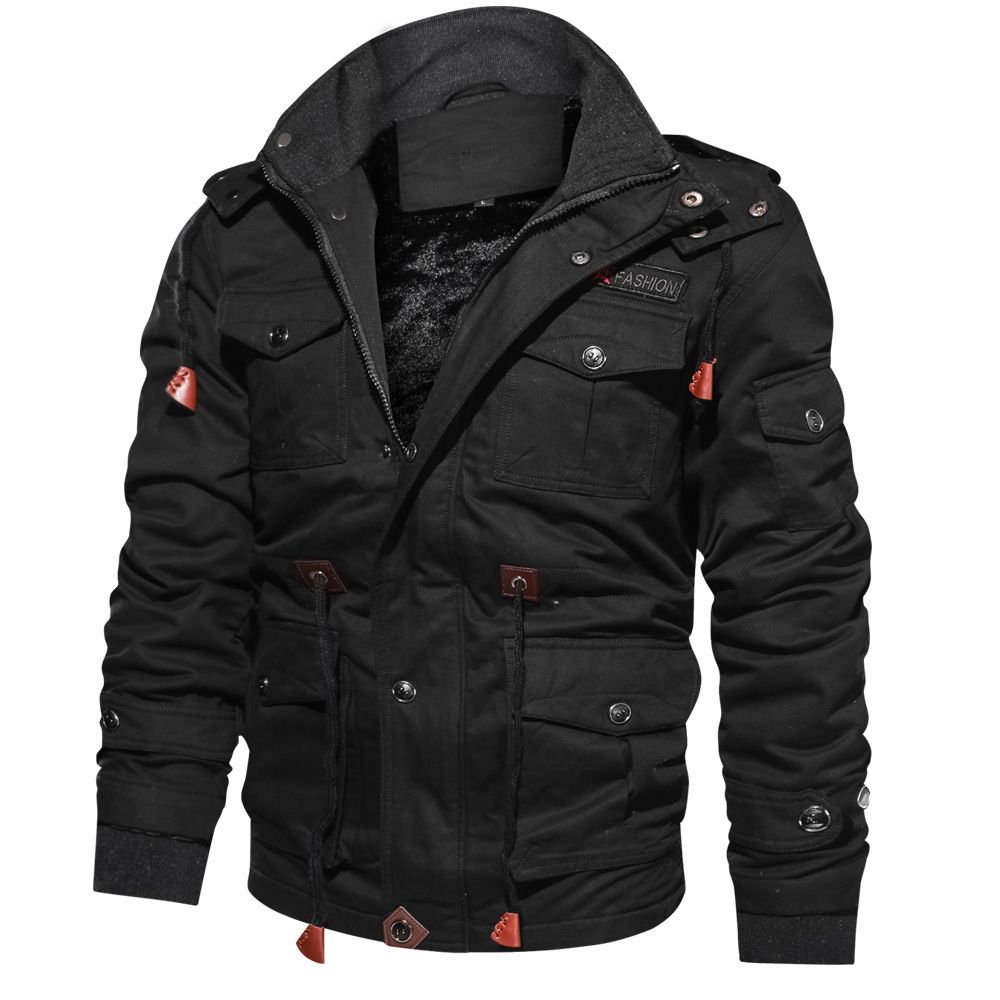 MOOGEN Men Thickened Hooded Jacket Winter Casual Khaki XXL Size: 2XL; Height (cm): 180-185; Weight (kg): 85-95; Bust (cm): 112; Shoulder width (cm): 47; Length (cm): 72; Sleeve length (cm): 66