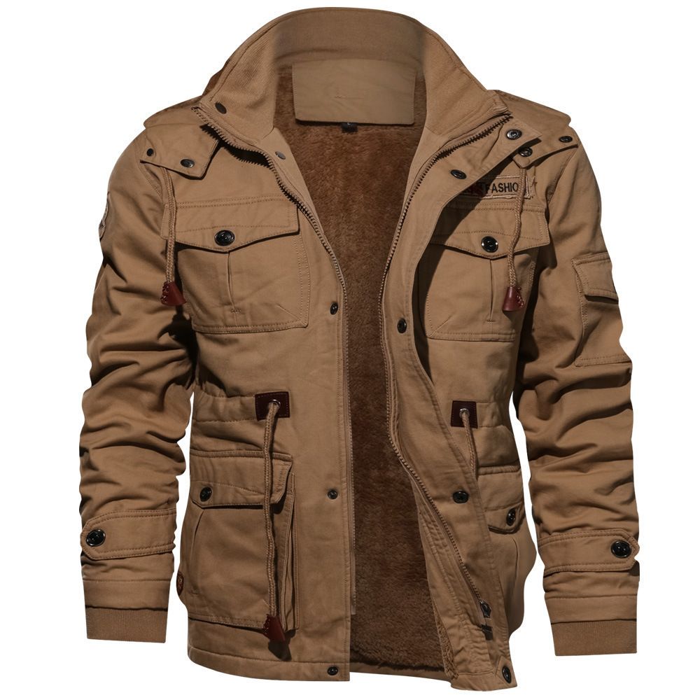 MOOGEN Men Thickened Hooded Jacket Winter Casual Army Green XXL Size: 2XL; Height (cm): 180-185; Weight (kg): 85-95; Bust (cm): 112; Shoulder width (cm): 47; Length (cm): 72; Sleeve length (cm): 66