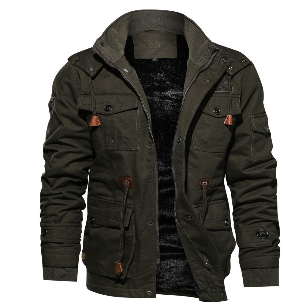 MOOGEN Men Thickened Hooded Jacket Winter Casual Army Green XXL Size: 2XL; Height (cm): 180-185; Weight (kg): 85-95; Bust (cm): 112; Shoulder width (cm): 47; Length (cm): 72; Sleeve length (cm): 66
