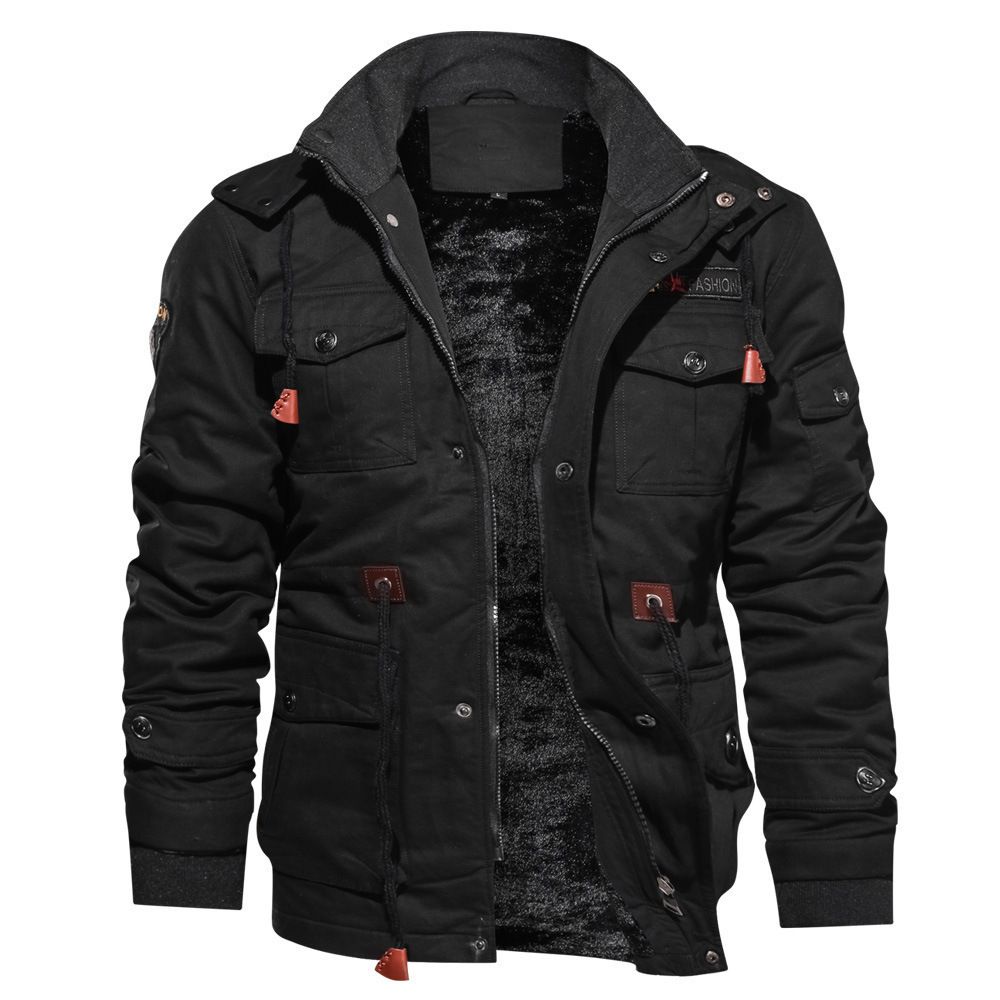 MOOGEN Men Thickened Hooded Jacket Winter Casual Army Green XXL Size: 2XL; Height (cm): 180-185; Weight (kg): 85-95; Bust (cm): 112; Shoulder width (cm): 47; Length (cm): 72; Sleeve length (cm): 66