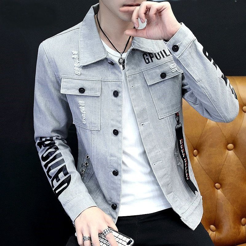 Tiwang Men Slim Korean Denim Jacket Long Sleeve Chao Brand House 186 White XL Size: XL; Height (cm): 175-180; Weight (kg): 75-85; Bust (cm): 108; Shoulder width (cm): 46; Length (cm): 70; Sleeve length (cm): 64