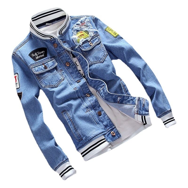 Aishini Men Jacket Spring Autumn Slim Fit Cotton Blue 4XL