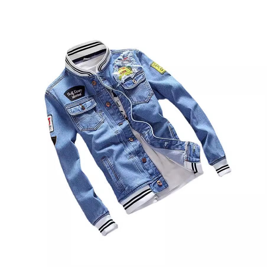 Aishini Men Jacket Spring Autumn Slim Fit Cotton Blue 4XL