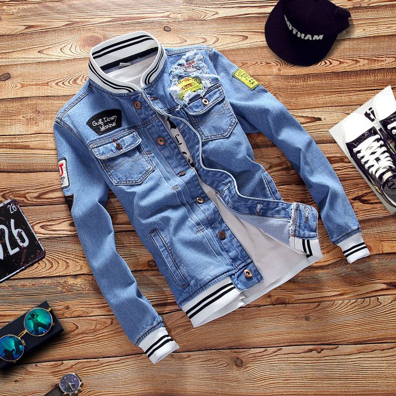 Aishini Men Jacket Spring Autumn Slim Fit Cotton Blue 5XL