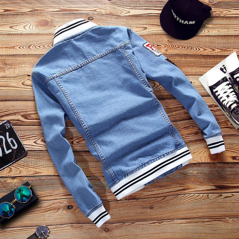 Aishini Men Jacket Spring Autumn Slim Fit Cotton Blue 5XL