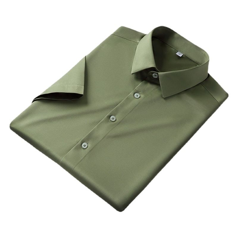 QIDEN Men's Short Sleeve Slim Fit No Iron Polyester... D2128-7 46