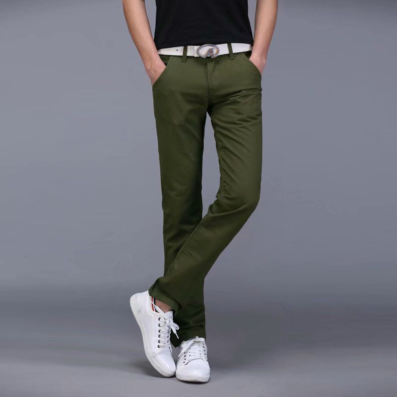 Men's Cotton Chinos Large Size Straight Casual Pants Black black 28