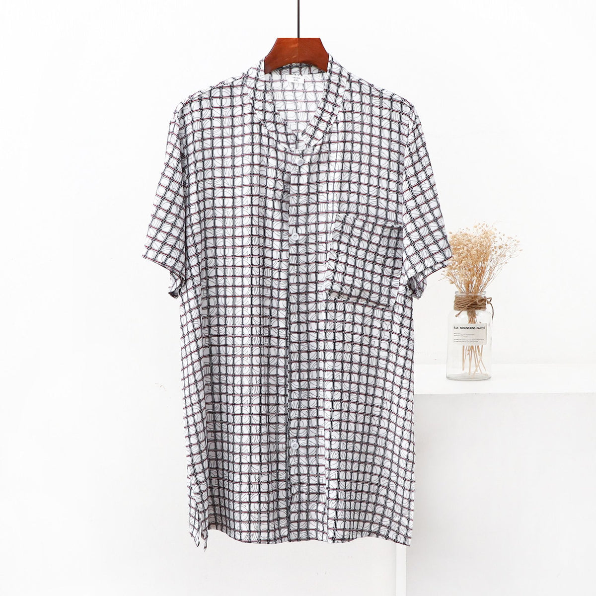 Men's Viscose Short Sleeve Stand Collar Cardigan Shirt 12 5XL