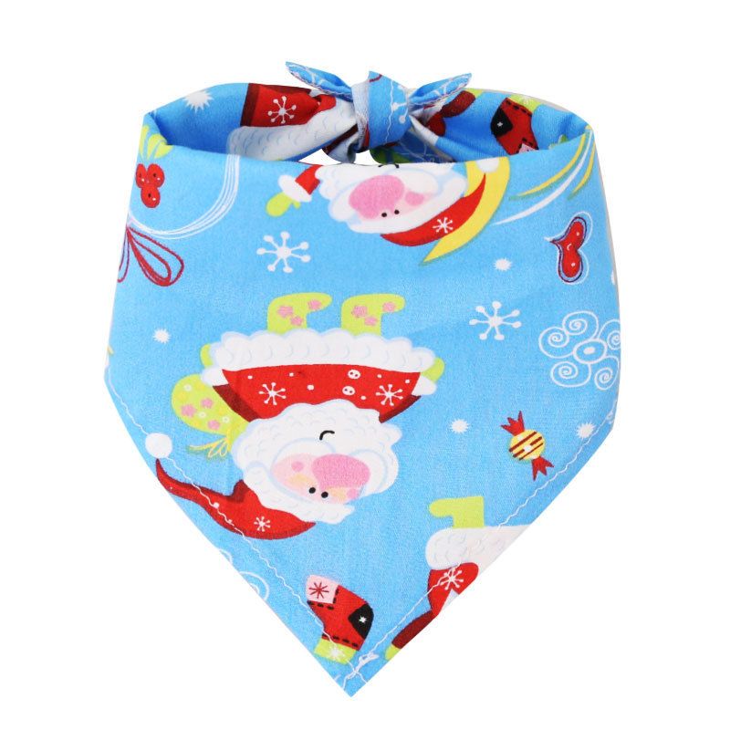 Dog Christmas Triangle Scarf Cotton Cartoon (Anhui hair) Christmas triangle towel green bottom old man Small size (suitable for pets within 10 Jin)