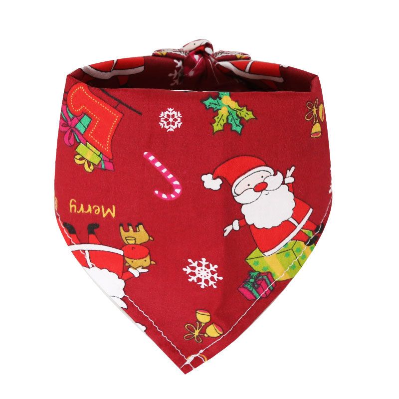 Dog Christmas Triangle Scarf Cotton Cartoon (Anhui hair) Christmas triangle towel sky blue bottom old man Small size (suitable for pets within 10 Jin)
